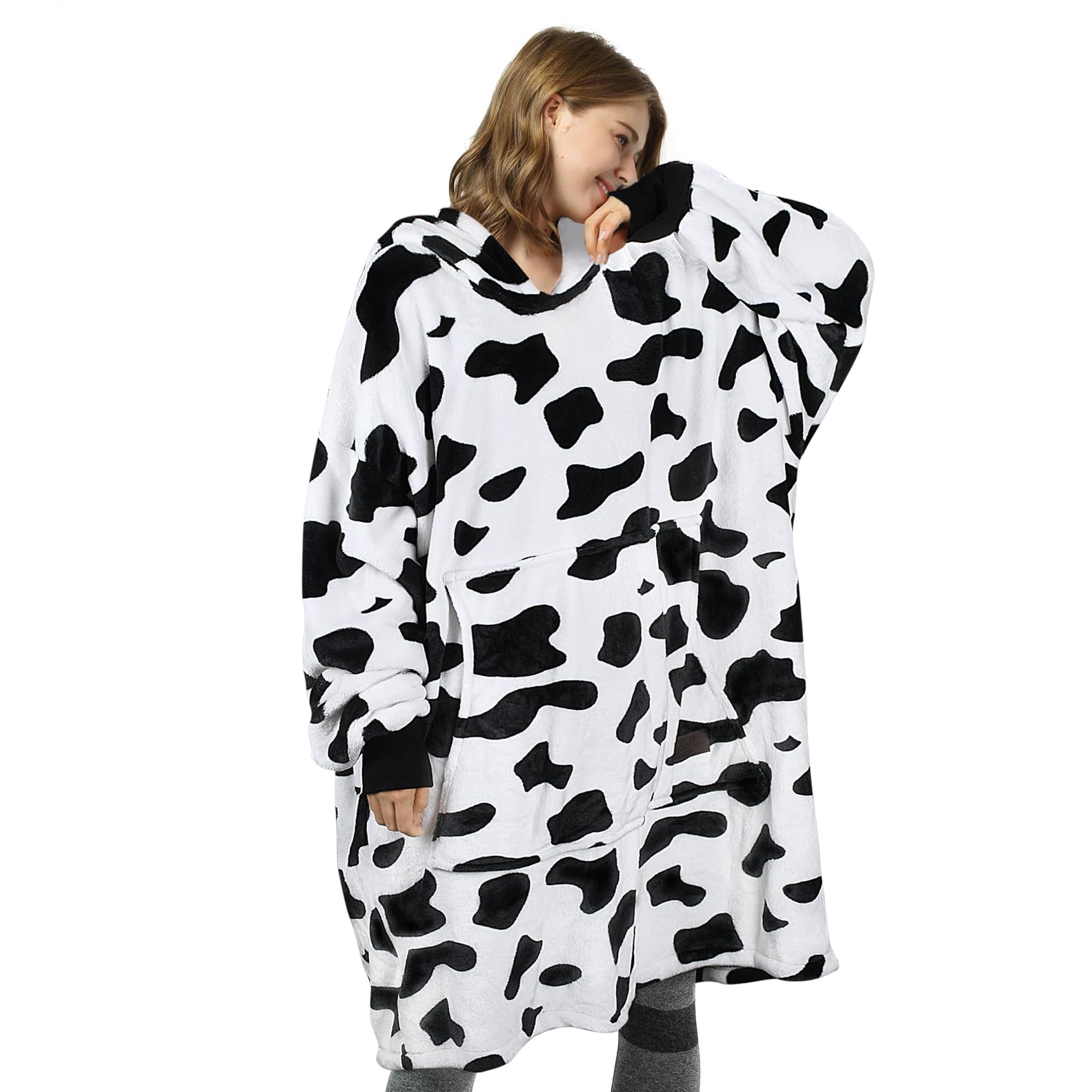Catalonia Classy Sudadera con Capucha Grande de Forro Polar para Mujeres y Hombres, cálida y portátil, con Capucha y Bolsillo Frontal, Estampado de Vaca