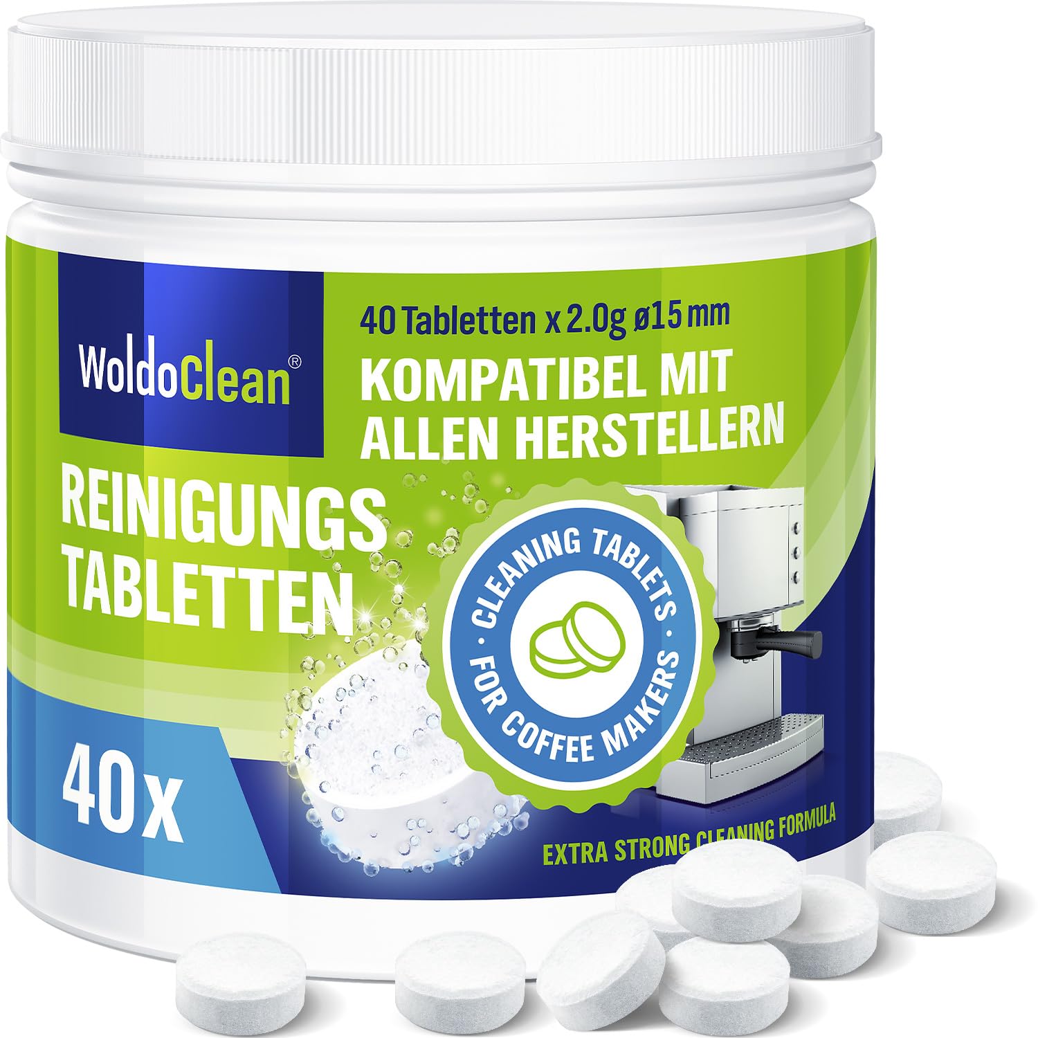 WoldoClean Reinigungstabletten für Kaffeevollautomaten 40x 2g - kompatibel mit Siemens, Jura, Delonghi, Bosch, Melitta, WMF, Miele, Krups