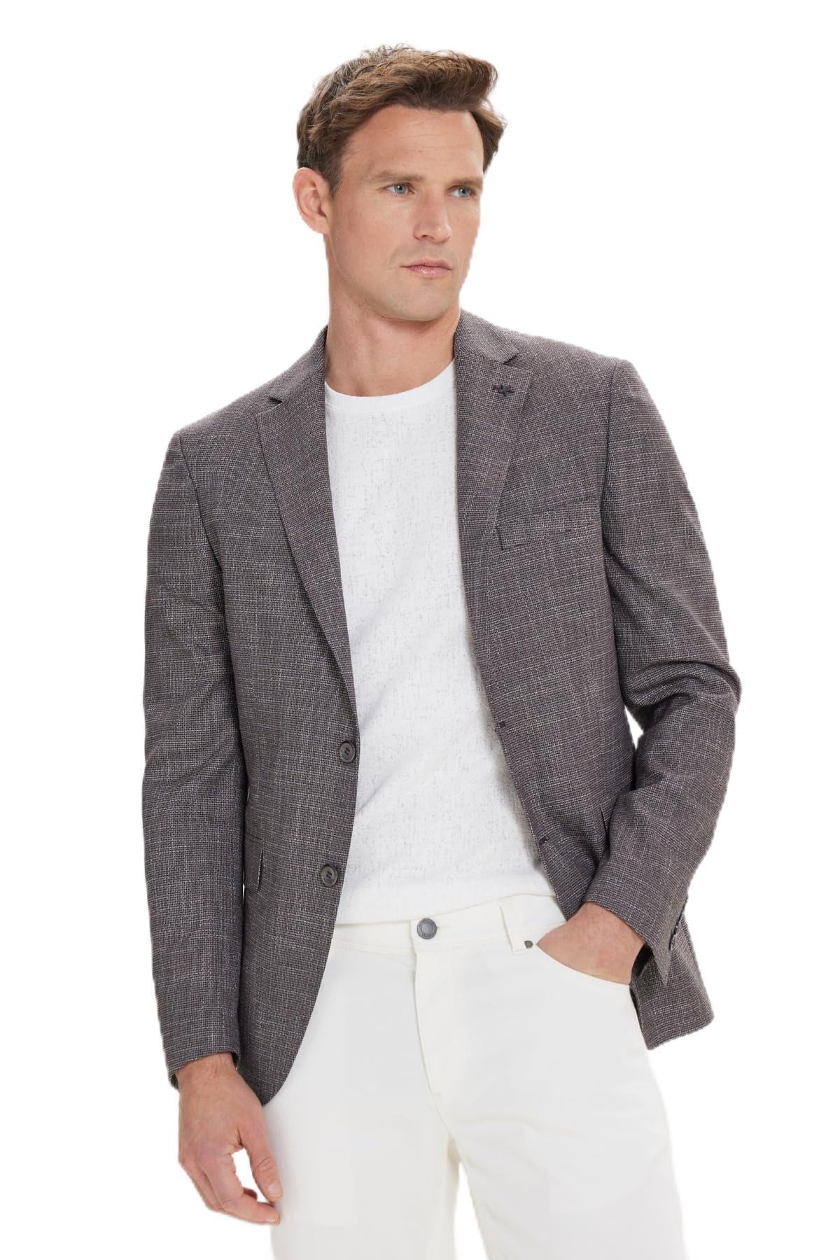 ALTINYILDIZ CLASSICS Erkek Siyah-Bordo Slim Fit Dar Kesim Mono Yaka Desenli Blazer Ceket, Siyah-Bordo