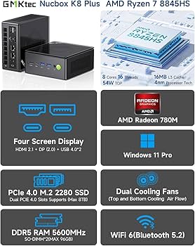 Amazon.com: GMKtec Gaming Mini PC K8 Plus AMD Ryzen 7 8845HS(8C