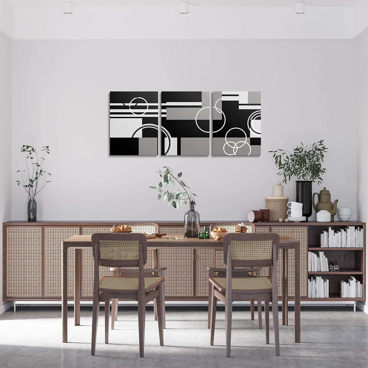 Erosebridal 3 Piece Modern Grey Black Striped Wall Decor Geometric Framed Canvas Prints 12x16 Retro Circle Swirls Canvas Wall Art Bedroom Decor Abstract Texture Color Art Poster Print for Kids Adult