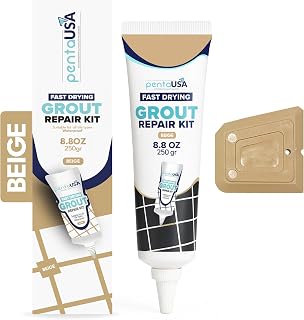 PentaUSA Warm Beige Premixed Tile Grout Repair Kit - Waterproof Real Grout for Kitchen, Shower & Bathroom Tiles (8.8oz)