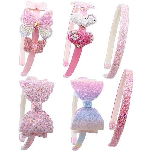 YYDDYRX Paquete de 6 diademas para niñas con purpurina para niñas, con lazo, corazón, estrella (A-666)