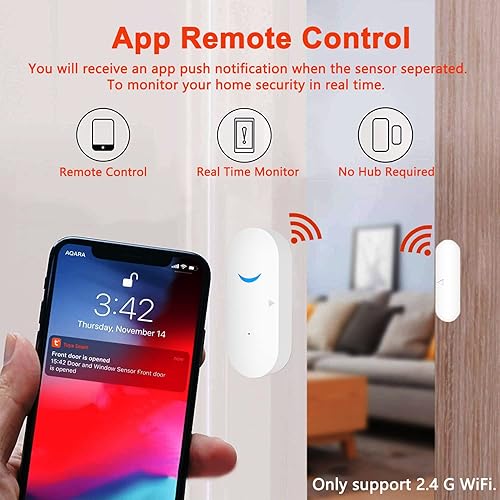Miniatura 3 de Sensor de puerta inteligente con alarma inalámbrica, detector de ventana de puerta WiFi con 8 baterías, sensor de contacto de puerta de ventana de