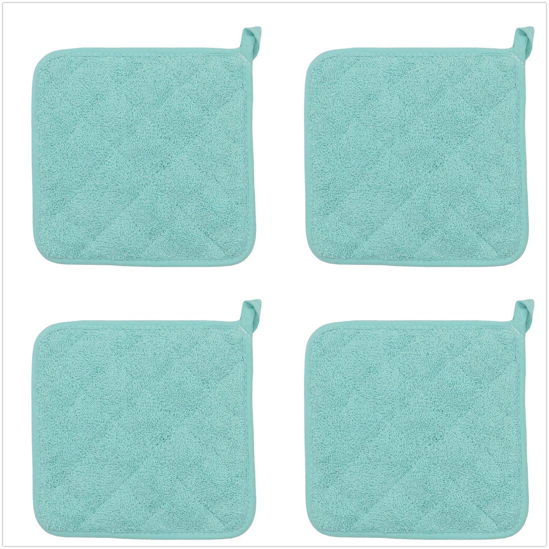 Cotton Pot Holders Cotton Made Machine Washable Heat Resistant Everyday Kitchen Basic Terry Pot Holder, Hot Pads, Trivet for Cooking and Baking Set of 4 (Sky Blue)