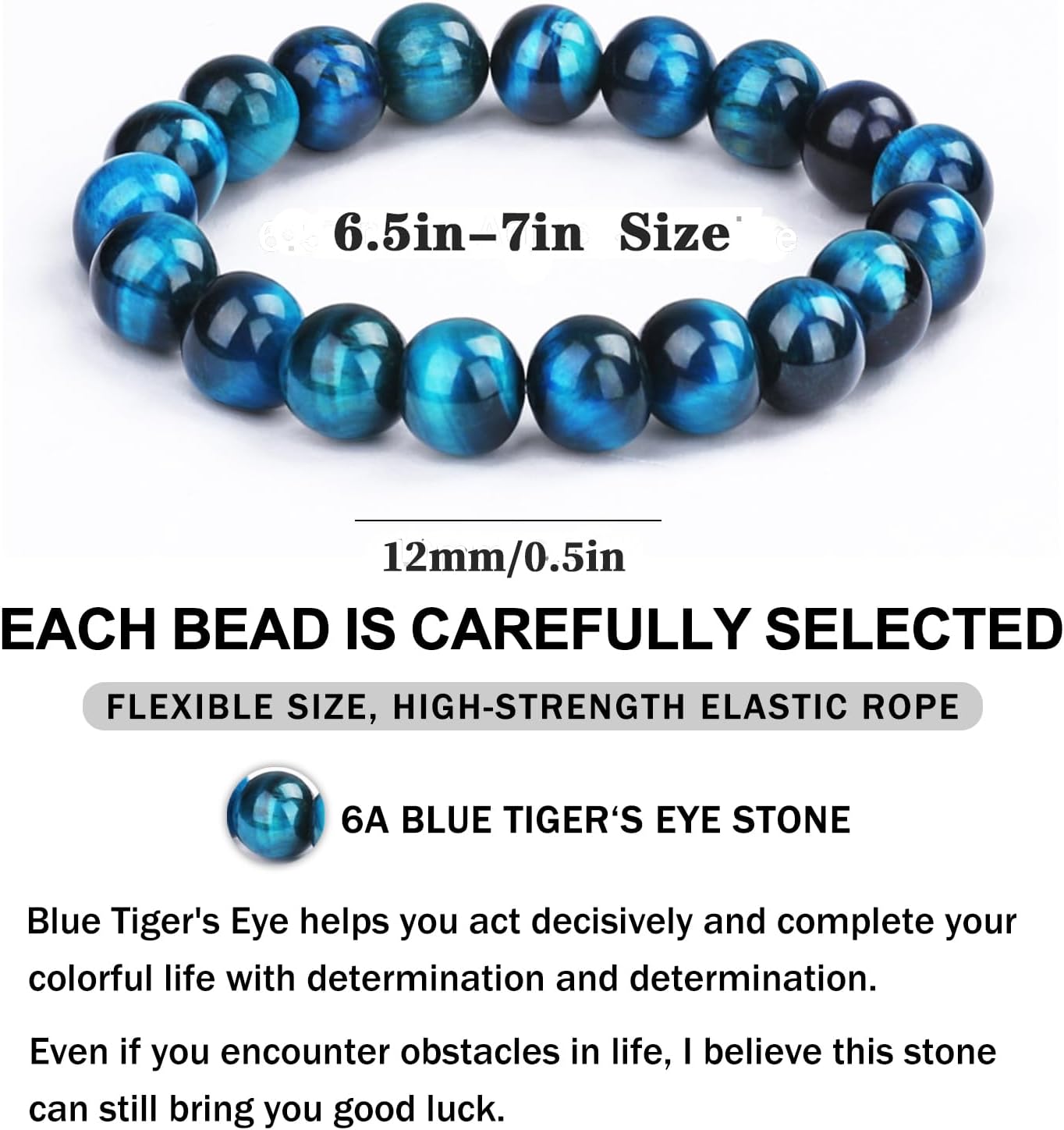 10mm/12mm Natural Gemstone Tiger Eye Stone Bracelet Healing Stretch Yoga Beaded Bracelet Suitable Gift for Men Women