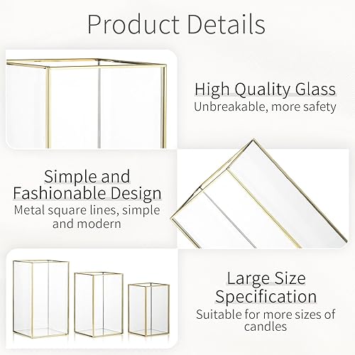 Miniatura 5 de Inweder Portavelas de cristal para huracanes 3 portavelas de vidrio de huracán, rectangulares de vidrio transparente, para velas de pilar,