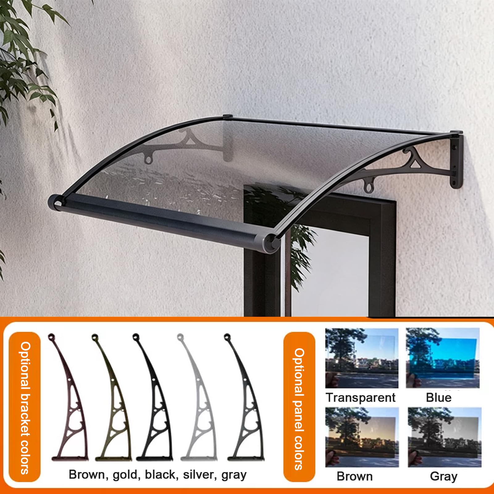 Pensilina Copriporta in Policarbonato,Lunghezza 40–600 Cm,Tenda da Veranda (150x70cm)