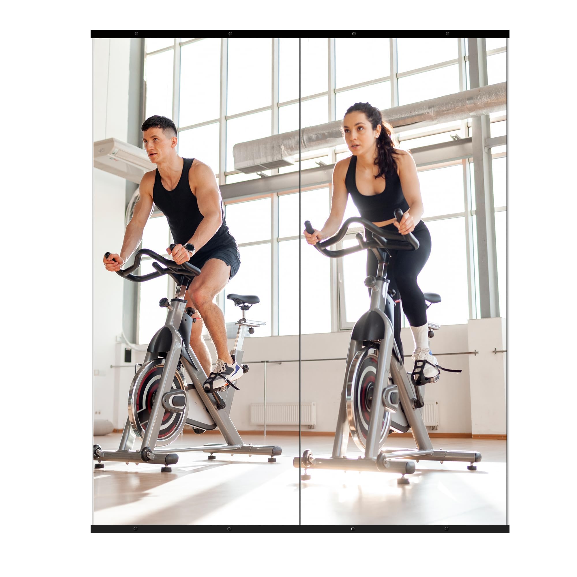 home gym mirror for wall,60x25x2pcs full length,glass frameless body large mirror for home gym,workout,bedroom,garage(black)