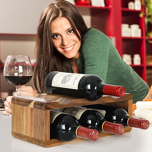Miniatura 4 de Jotboom Estante de vino para encimera, estante de almacenamiento de vino para 14 botellas, soporte para botellas de vino de 4 niveles, organizador