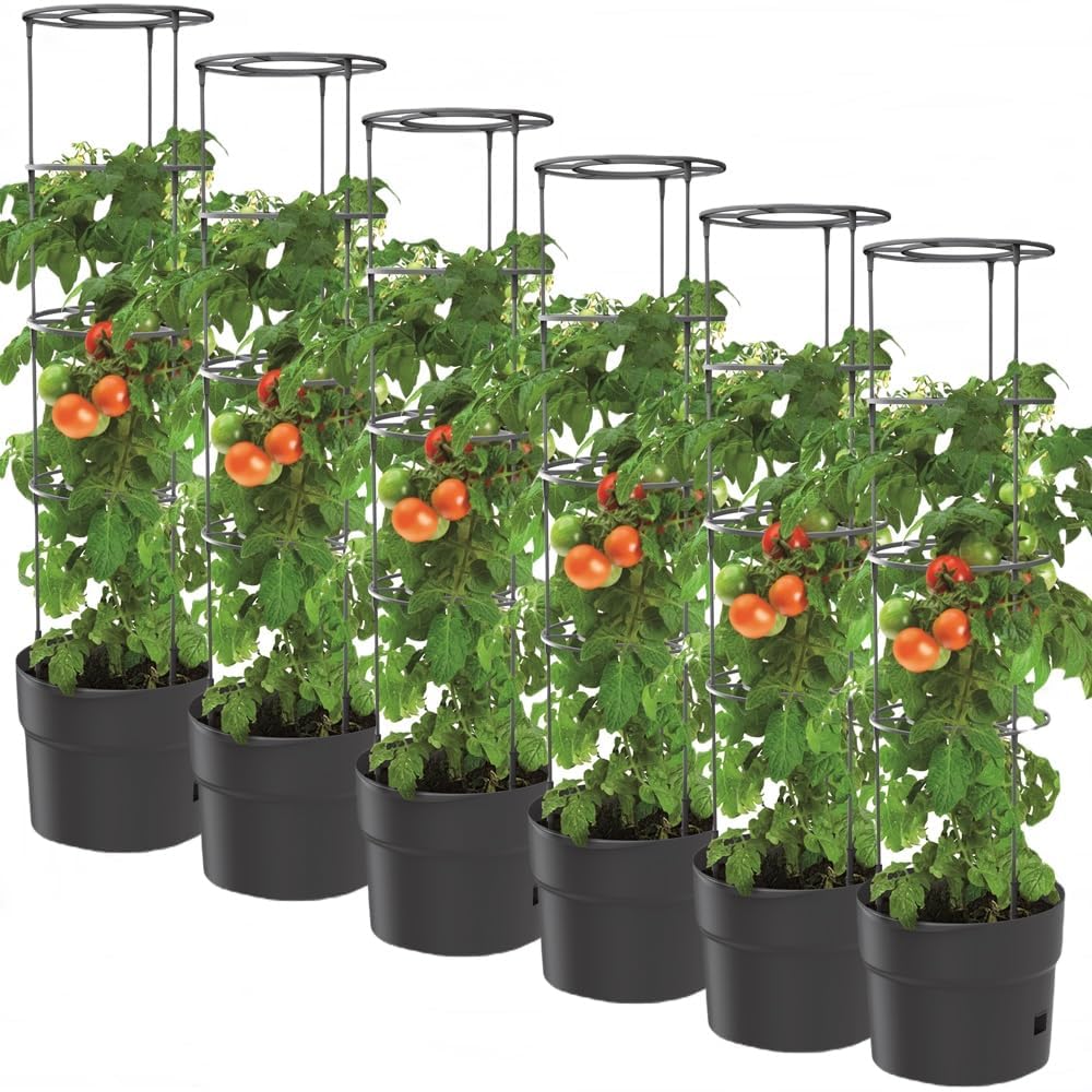 Pot à tomates avec tuteur BirnePower Ø 40 cm, bac de culture noir résistant au gel