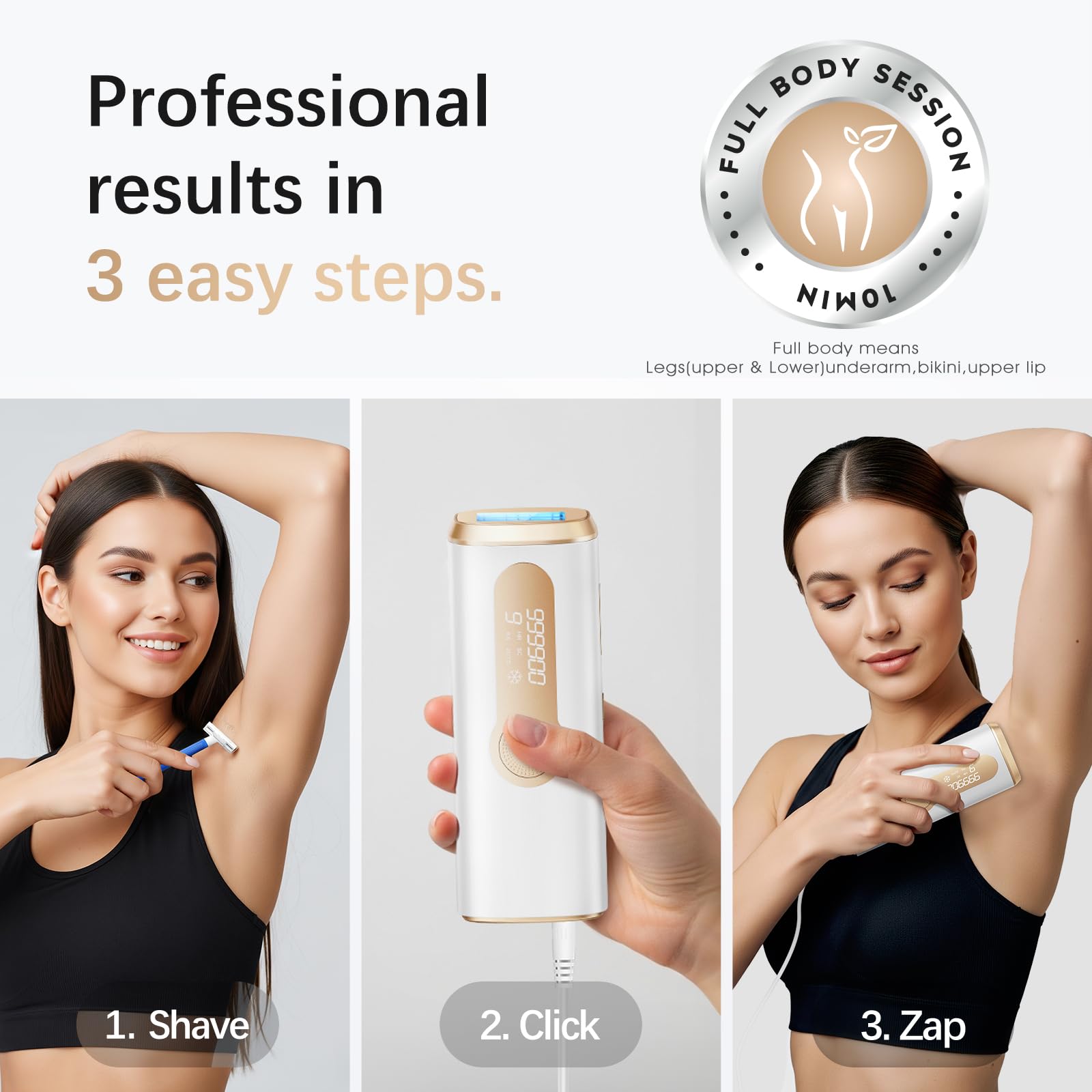 IPL Laser Hair Removal Device for Women & Men - Safe At-Home 45°F Ice-Cooling Contact for Painless & Long-Lasting Results, 86% Less Hair In 3 Weeks for Full Body & Face, White