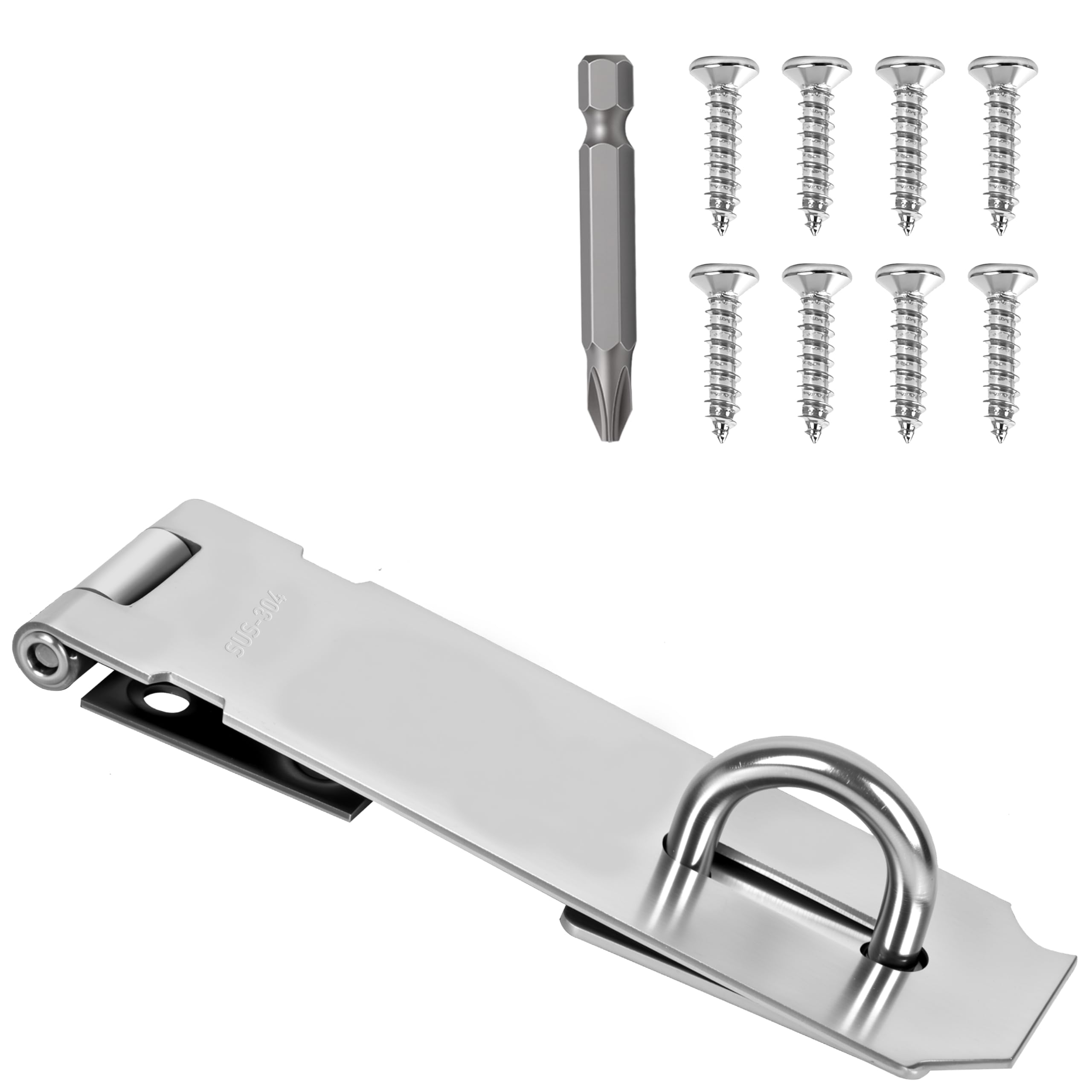 1 Pcs Door Locks Hasp Latch,5 Inch Stainless Steel Safety Packlock Clasp Hasp Lock Latch,Hasp Lock Latch for Doors,Extra Thick Brushed Finish with Screws (1 Pcs Stainless Steel, 5 inch)