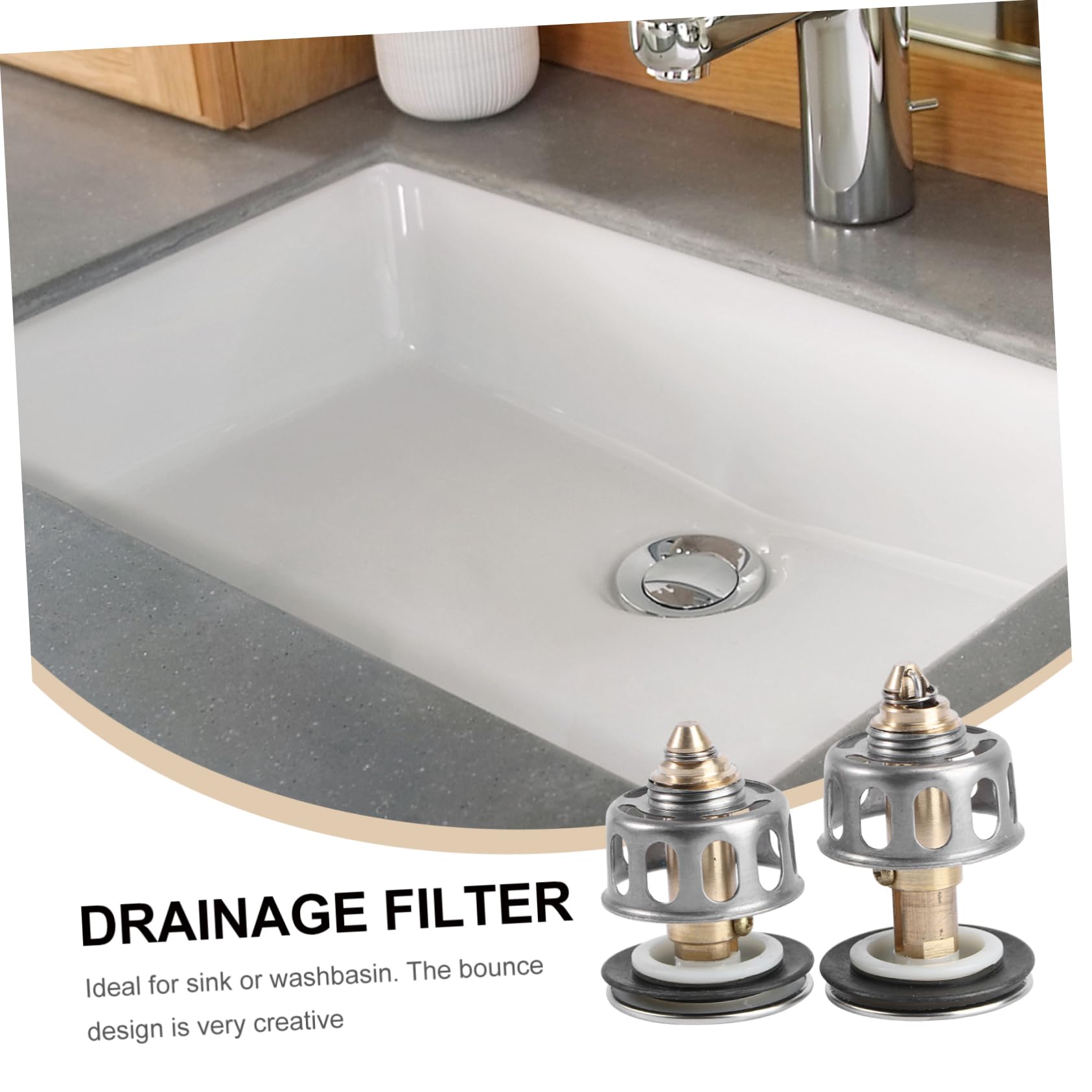 HOMSFOU 2-Pack Bounce Drain Filter – Stainless Steel & Copper Pop-Up Sink Strainer For Bathroom & Kitchen (Golden)