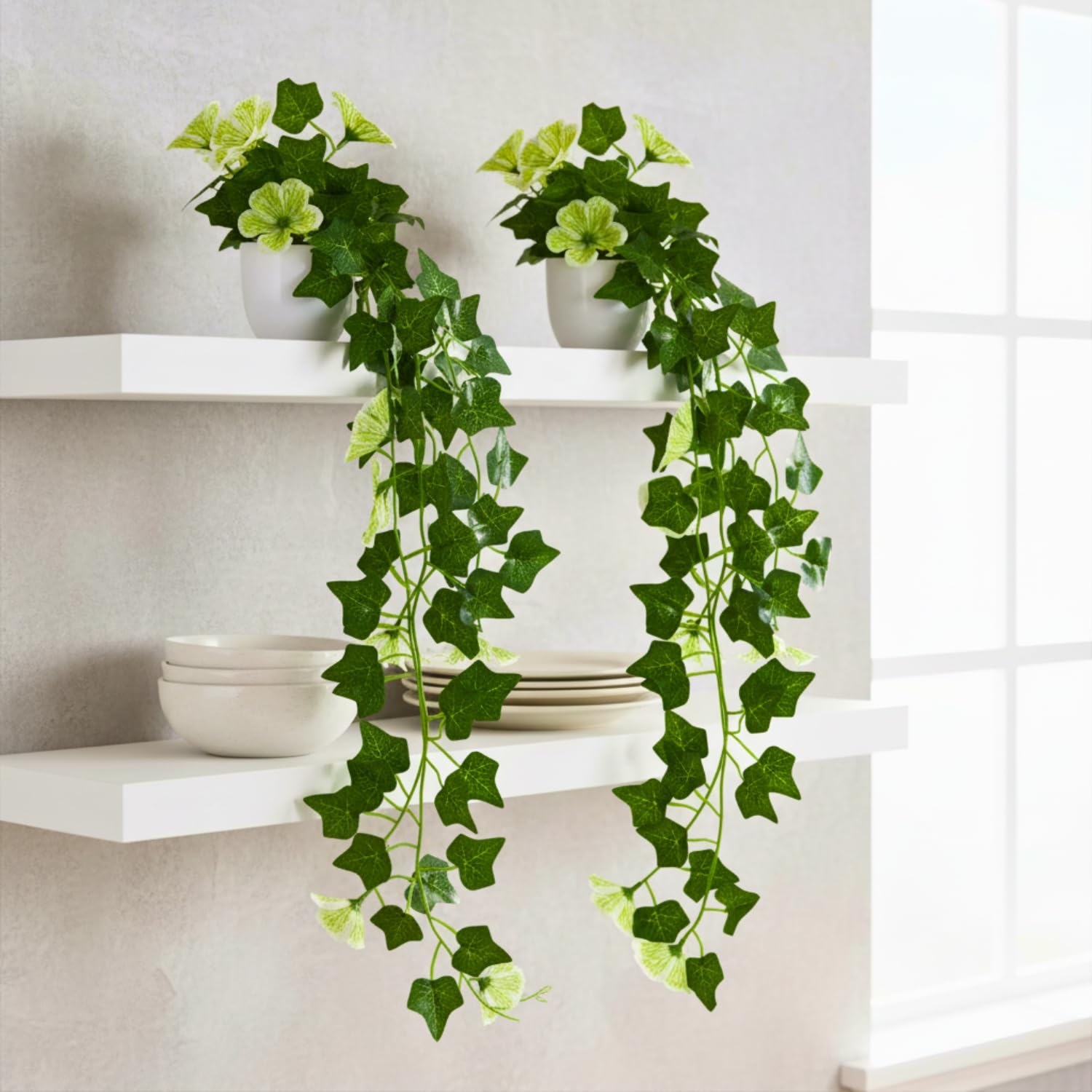 fancymart Artificial Petunia Flower Falling Leaves in Small Pot, 45 cm Height, Home Décor for Wall Shelves & Indoor Spaces