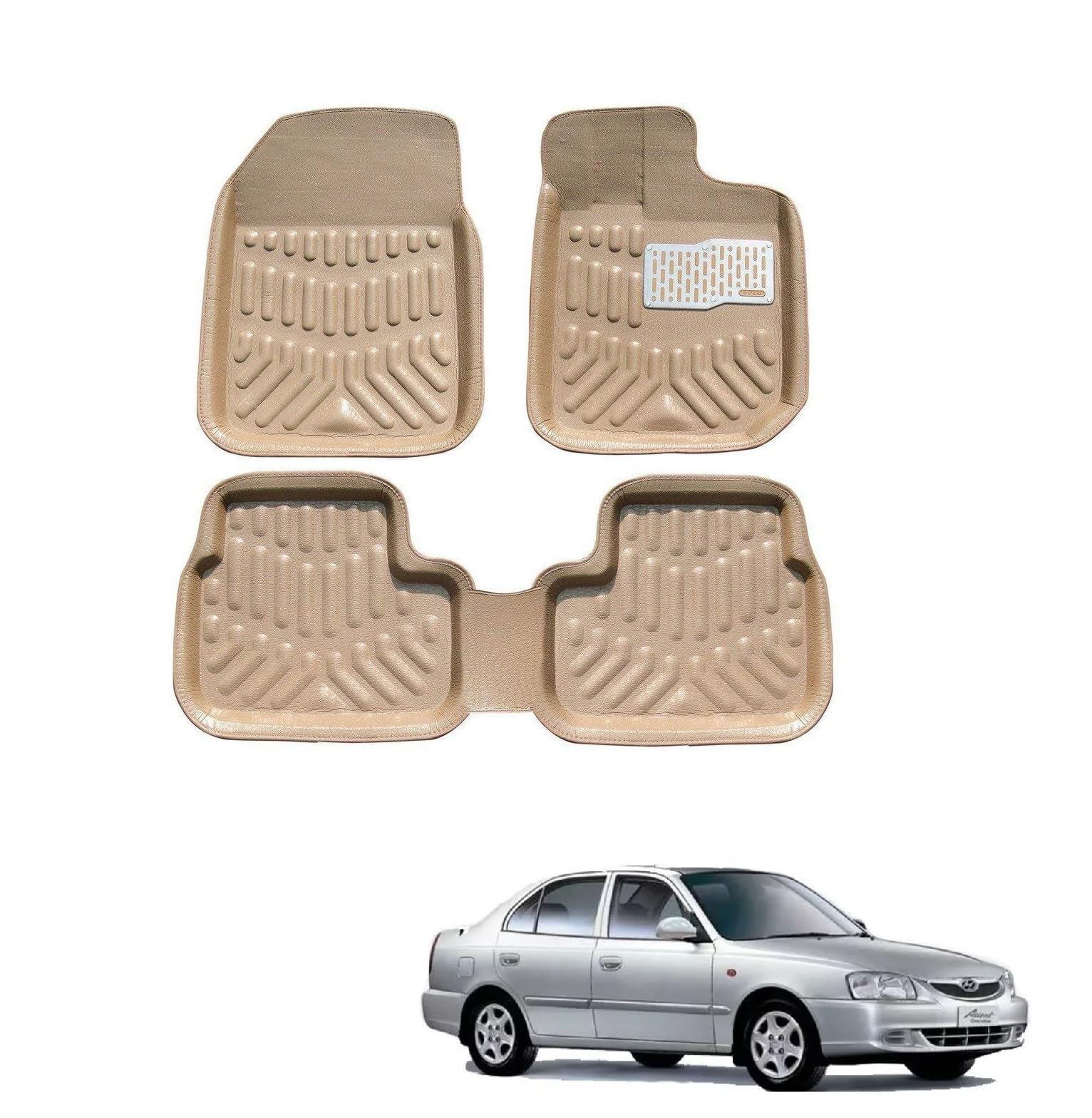 Aaddish Car 3D Plastic Foot Mats for Front and Rear Compatible with Hyundai Accent | Complete Set of 3 Pcs Car Floor Mats, Premium Car Accessories, Tray Shape 3D Foot Mats, Washable, Beige-image-43