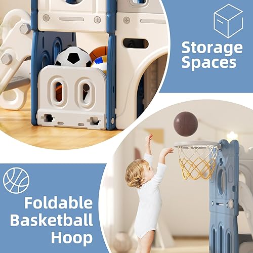 Miniatura 7 de 67i Tobogán infantil 7 en 1 para niños pequeños de 1 años en adelante, para interiores con escaladores antideslizantes, tobogán para bebé al aire