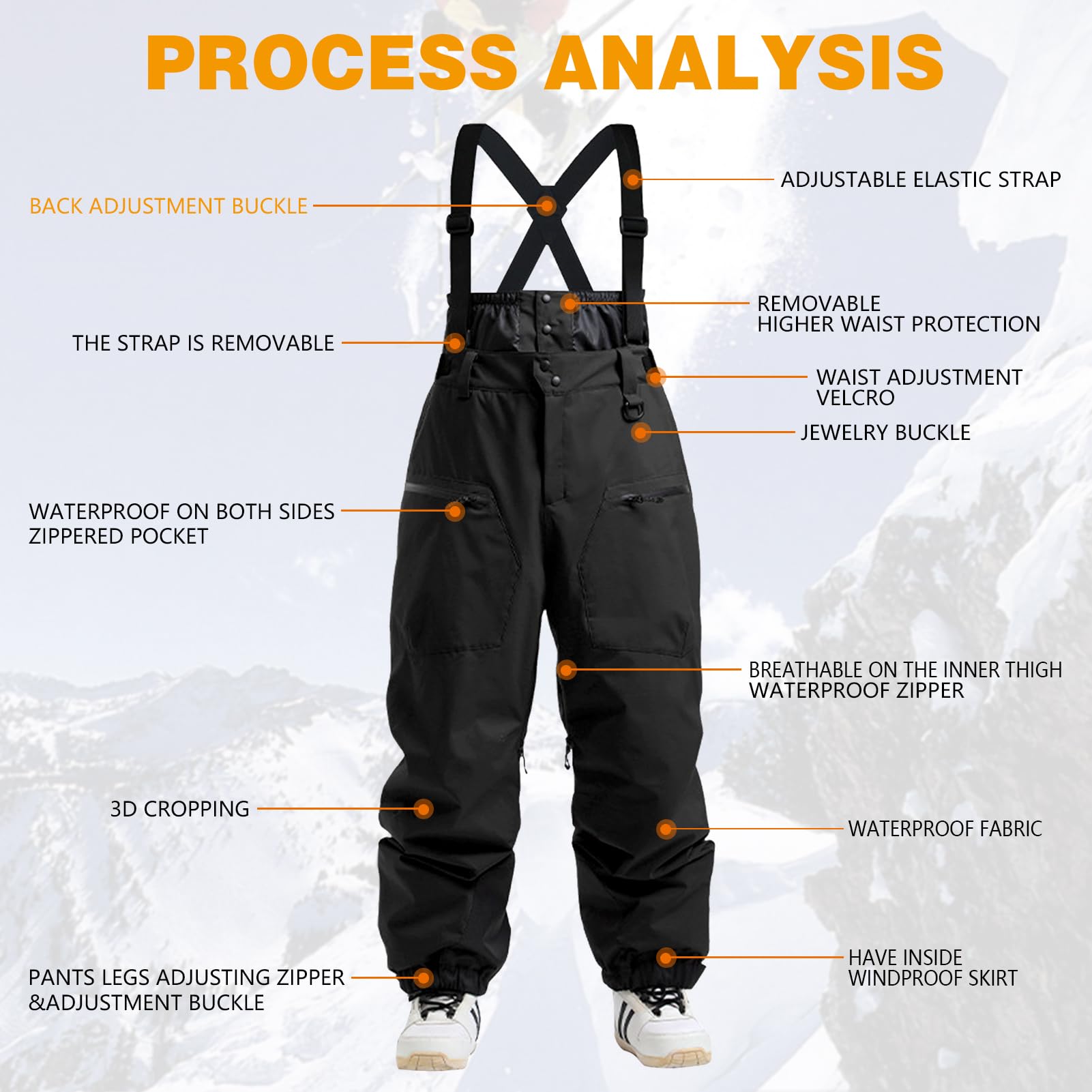Unisex Skihosen | Damen Herren Schneehose – Gefüttert Warm Wasserdicht, Snowboardhose Mit Hosenträgern, Winter Outdoor Latzhose