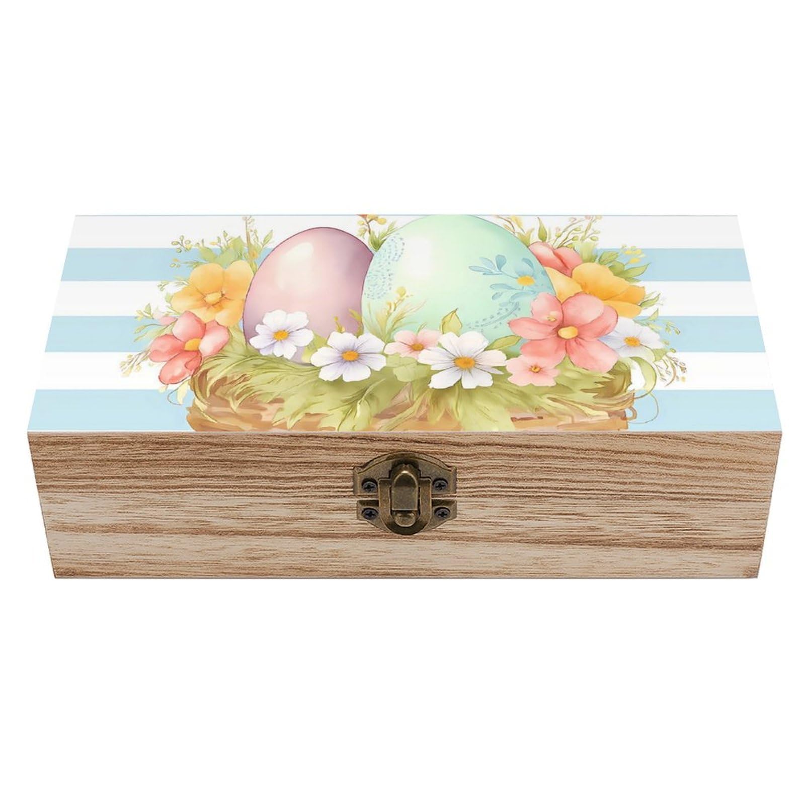 HLBSDM Easter Eggs & Floral Retro Wooden Storage Box Jewelry Art Gift Boxs Decorative Keepsake Boxes
