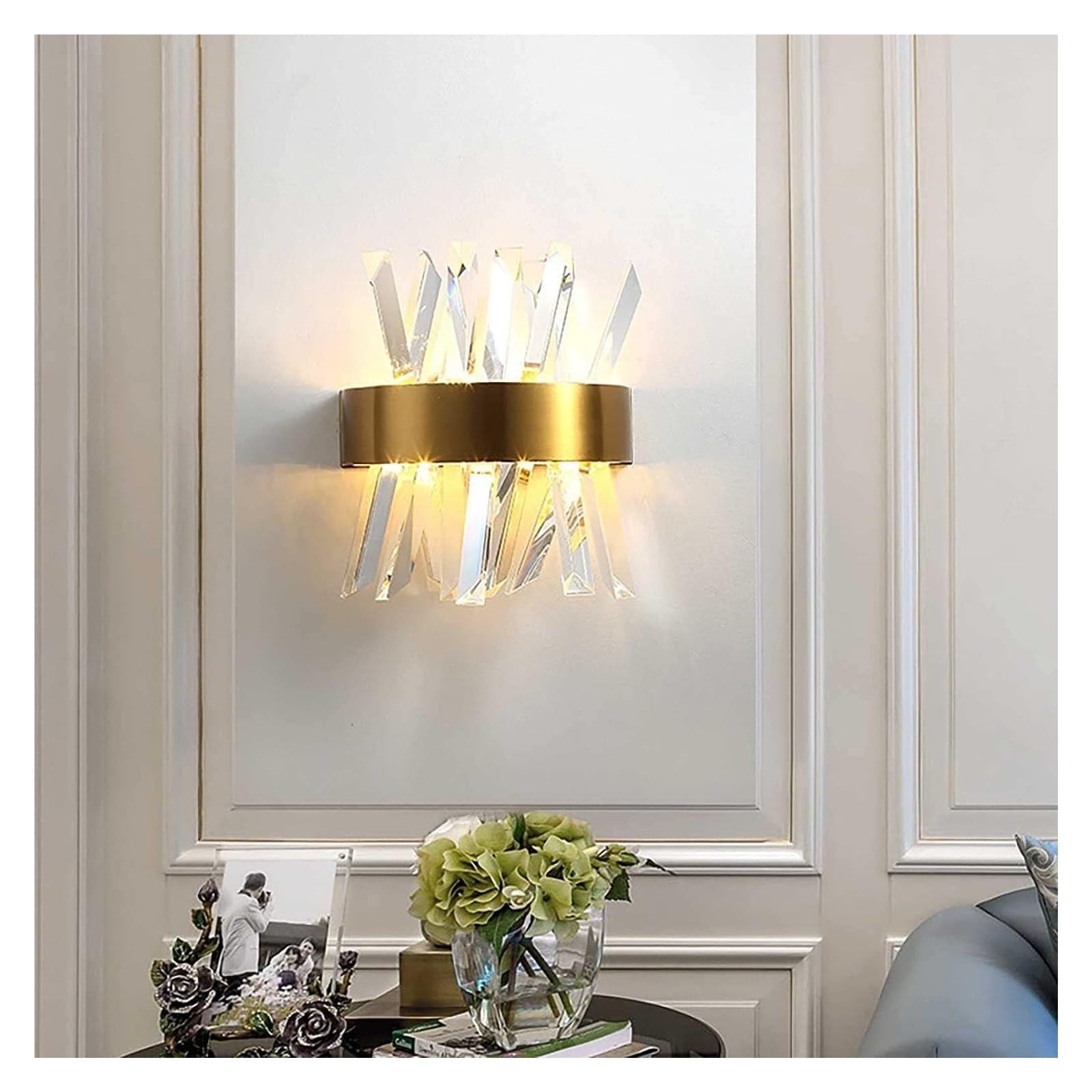 SYAXVOM Wall Lamp Indoor Crystal Lights Staircase LED Sconce for Bedside Aisle Living Room, Tri-Color Dimming, 25cm