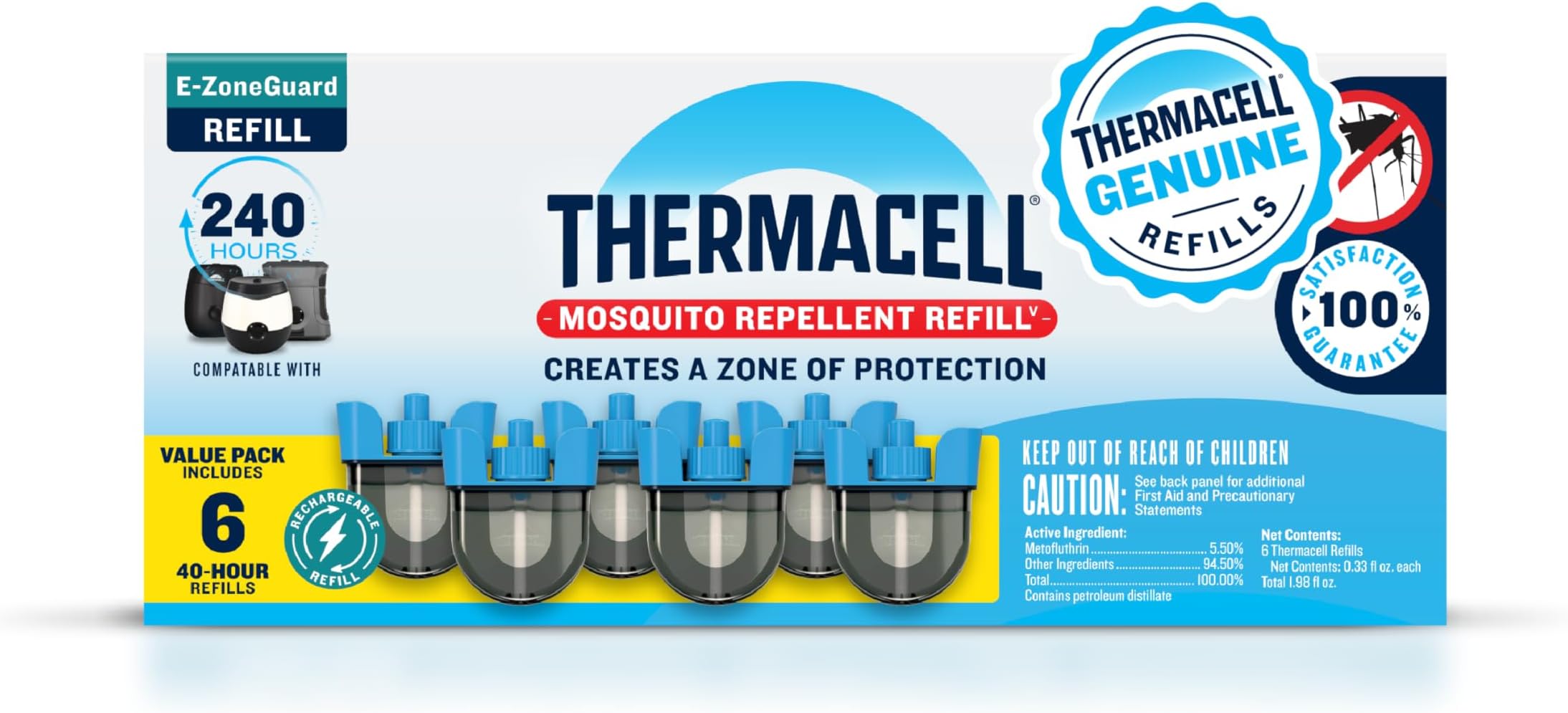 Rechargeable Mosquito Repeller Refills; Advanced Repellent Formula Provides 20 Foot Protection Zone; Compatible with Thermacell E-Series & Radius Only; No DEET, Spray or Flame