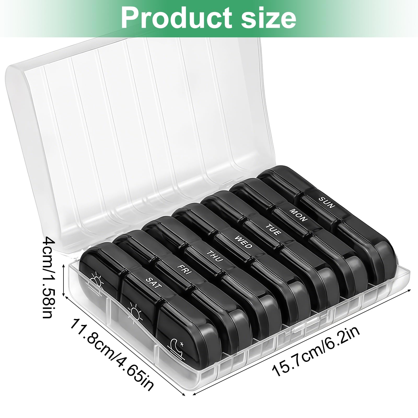 Portapillole Settimanale Da 7 Giorni Con Scomparti Giornalieri Staccabili (3 Al Giorno). Organizzatore Per Pillole, Ideale Per Vitamine, Olio Di Pesce, Integratori e Medicine (Trasparente) - 2