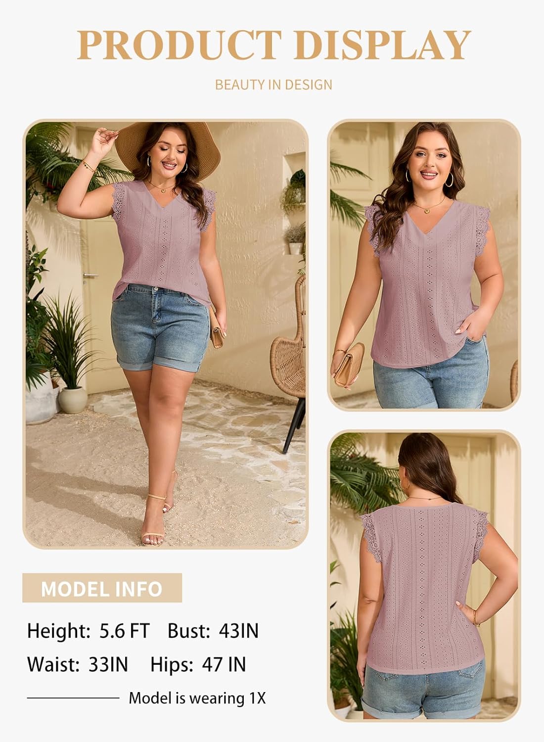 Eytino Plus Size Tank Tops for Women V Neck Lace Tee Shirts Summer Casual Sleeveless Shirts Blouse(1X-5X) - Image 3