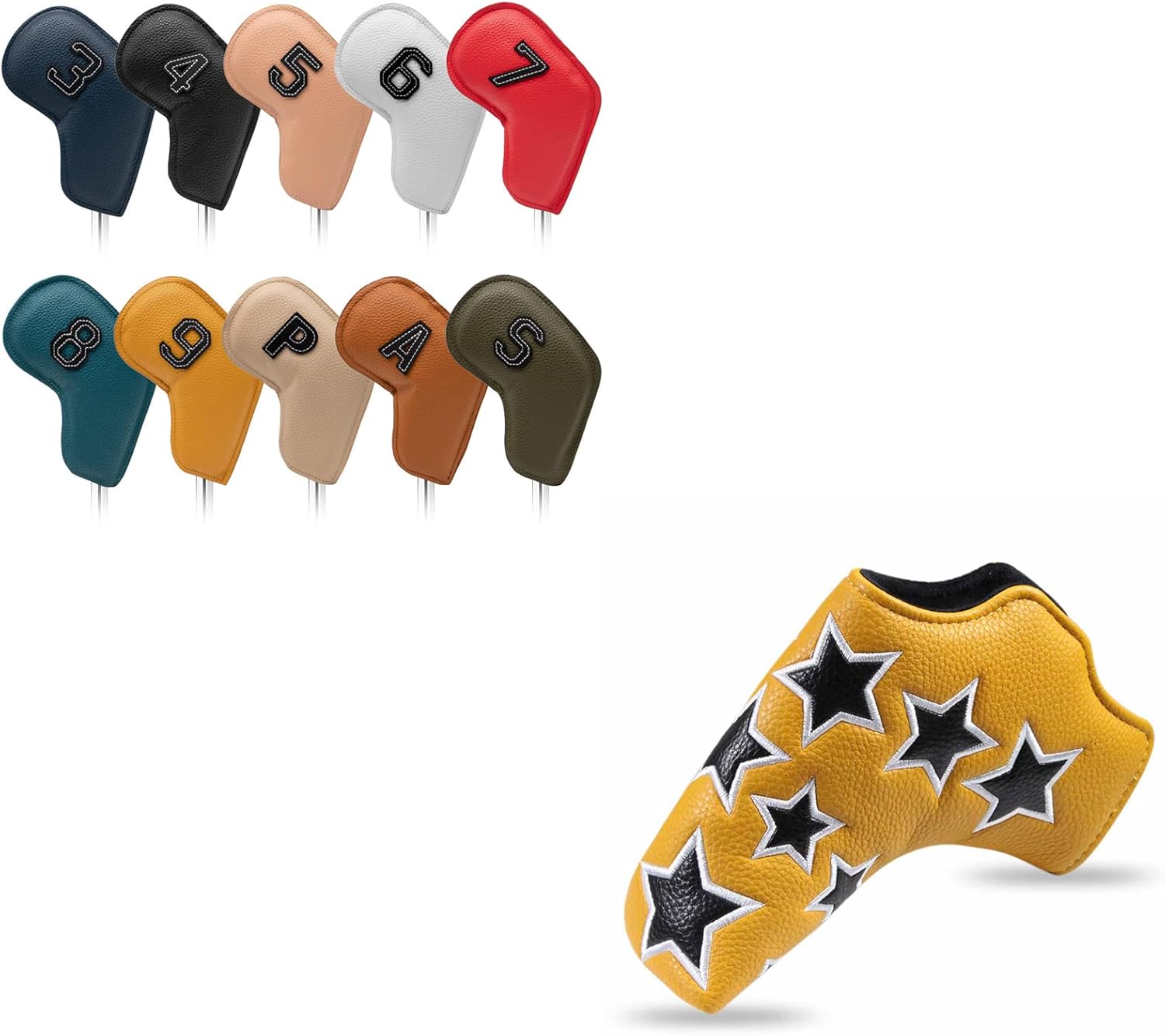 GLOOF 9Pcs/Set Golf Head Covers Black Silicone Rubber Golf