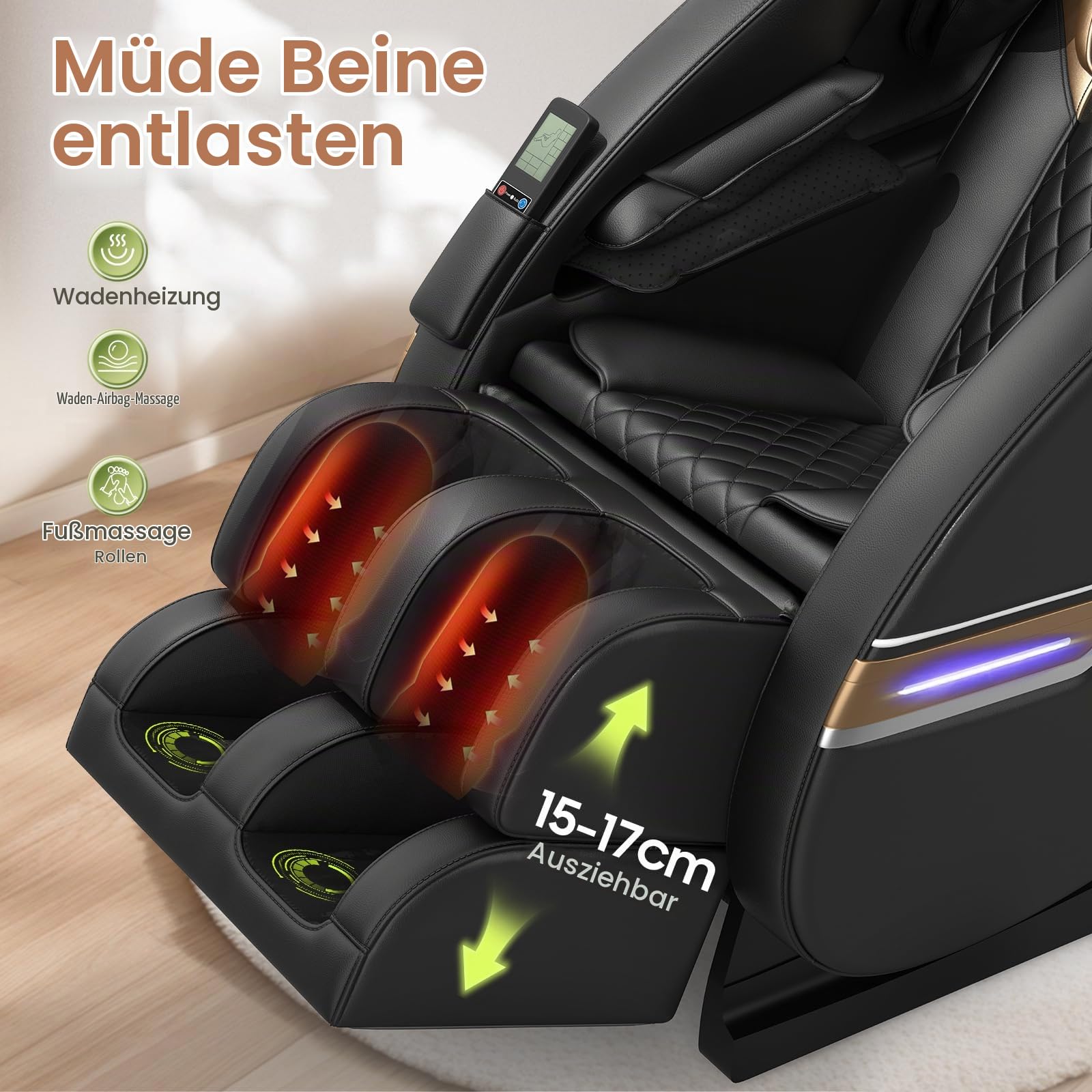 Ganzkörper-Massagesessel, mit 14 Massagepunkten und 8 Airbags, Lenden- und Beinheizung, Fußrollenmassage, Bluetooth-Lautsprecher, Elektrische Massagesessel für das Homeoffice