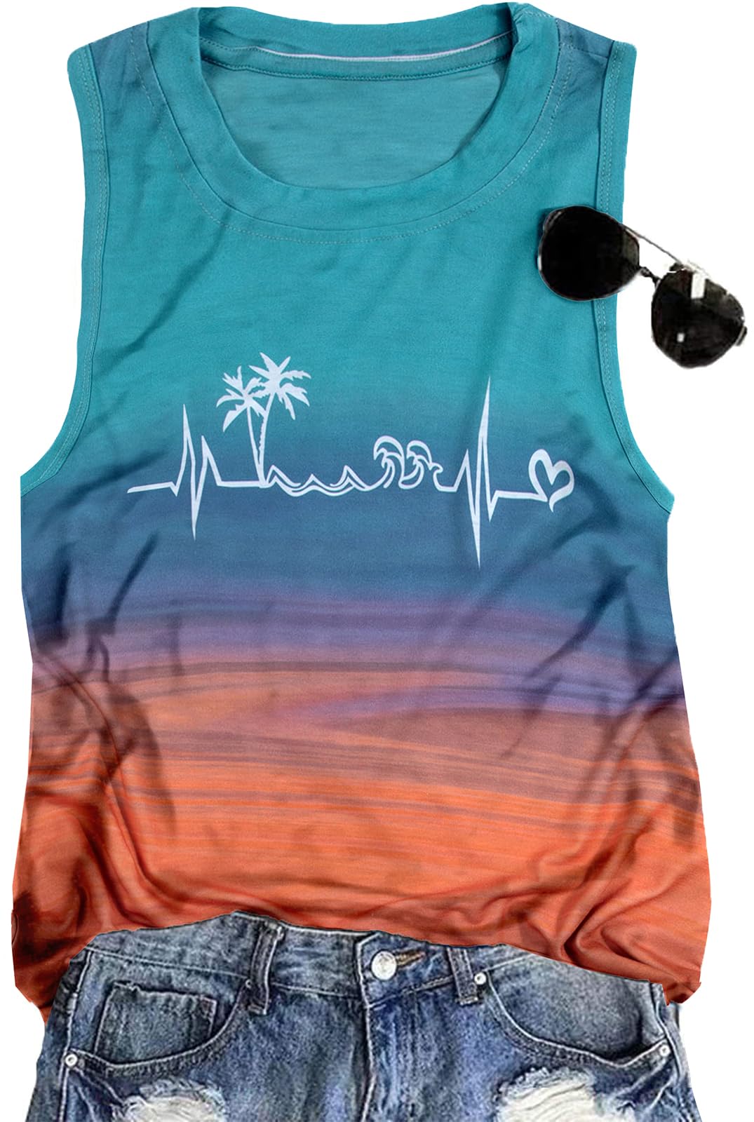 ALLTB Canotte da spiaggia da donna onde da spiaggia camicia senza maniche Hawaiian Ocean Vest Heartbeat Tank Summer Family Vacation Tanks