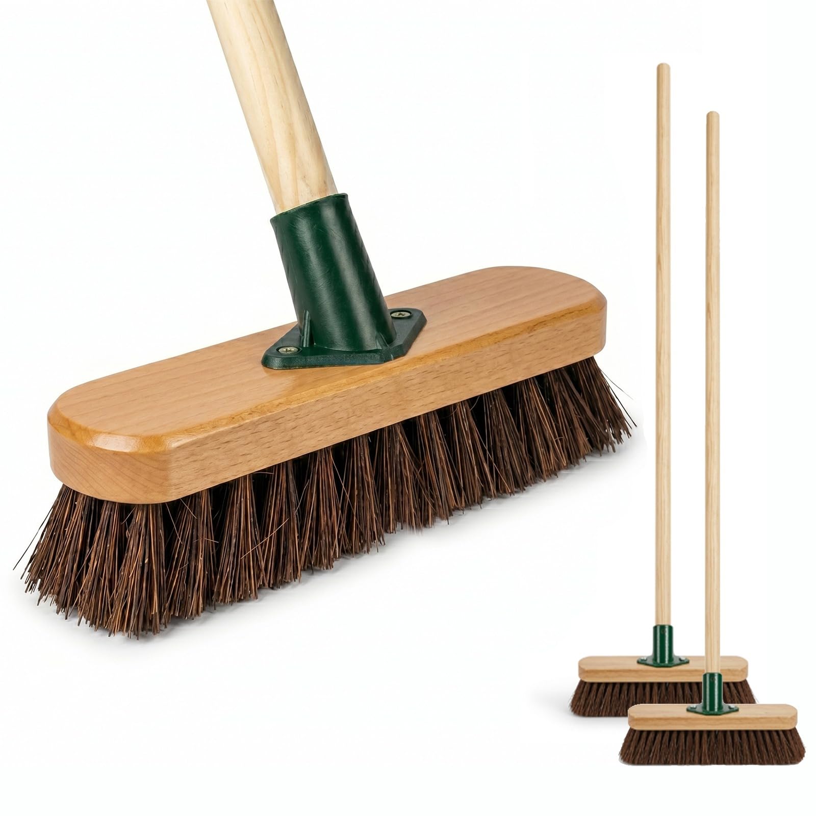 Lifestyle Comfort Ltd Brown Lsc 10” Deck Scrubber Brush With Handle Stiff Bassine Bristles Outdoor Broom Wooden Handle Heavy Duty Floor Scrub Brush For Patio Decking Garden Pathways & Yard Cleaning (Pack Of 2)