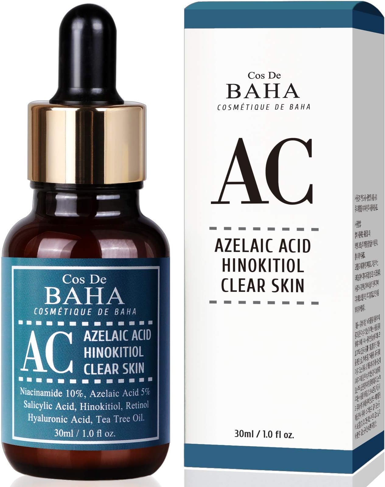 Azelaic Acid + Tea Tree Clear Skin Facial Serum with Niacinamide 10%, Salicylic Acid, Retinol - Fast & Efficient Cystic Acne, Age-Defying, Relieve Trouble Skin Formula, 1 Fl Oz (30ml)