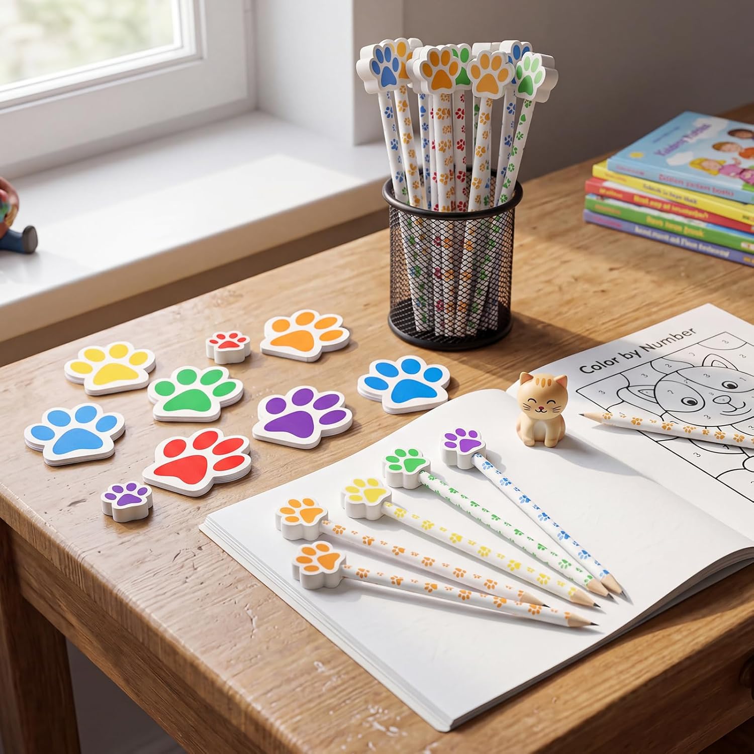 108 Count/ 36 Set Paw Print Pencil Eraser Stationary Set image 4