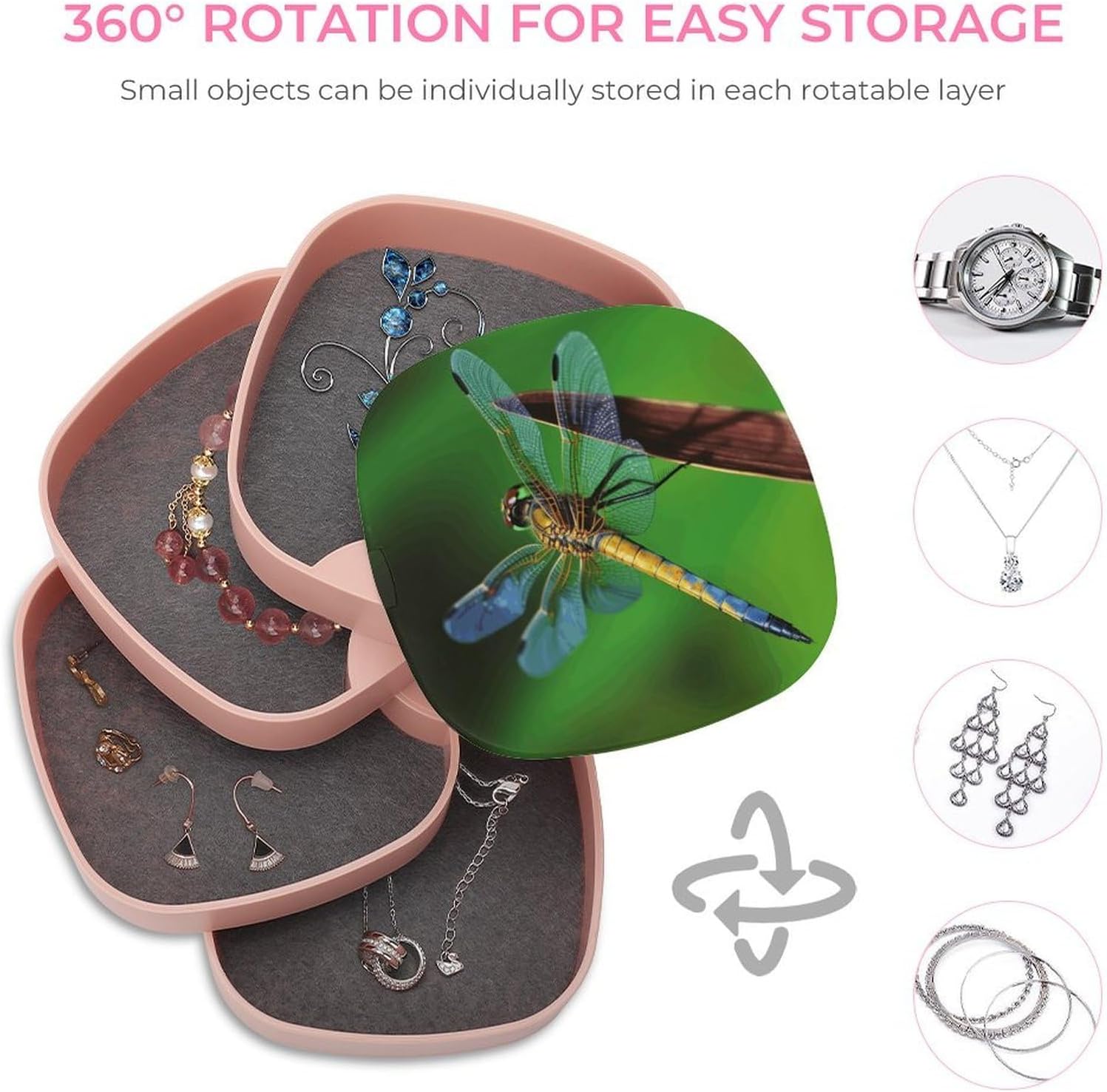 Dragonfly 4-Layers 360°Rotating Jewelry Box image 4