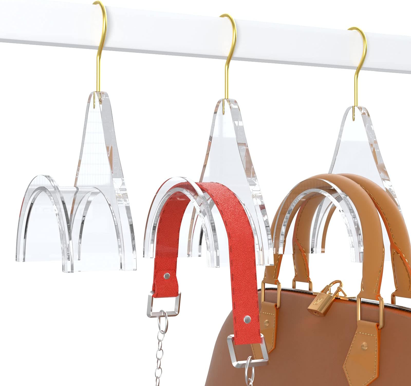 HIIMIEI Acrylic Handbag Hangers 3 Packs Clear Bag Purse Hangers for Closet Sturdy and Durable Hook for Women's Handbag Organizer Display