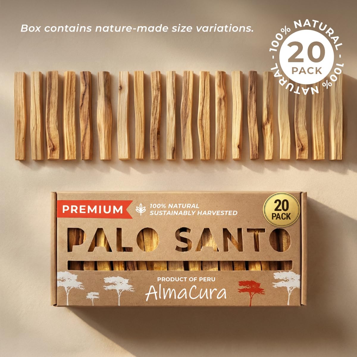 Palo Santo Sticks 20-Pack dal Perù (non Ecuador) per sbavature e meditazione
