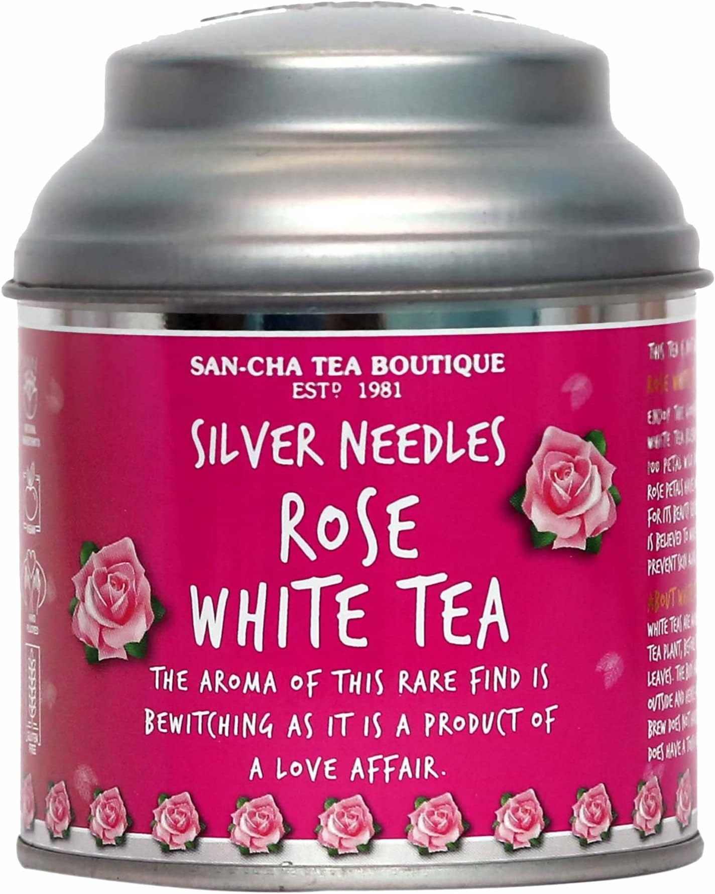 Sancha Tea Boutique Rose White Tea 50gms (Set of 2), Pure Tea Buds blended with real Rose Petals, Worlds Healthiest Tea, Silver Needles White Tea