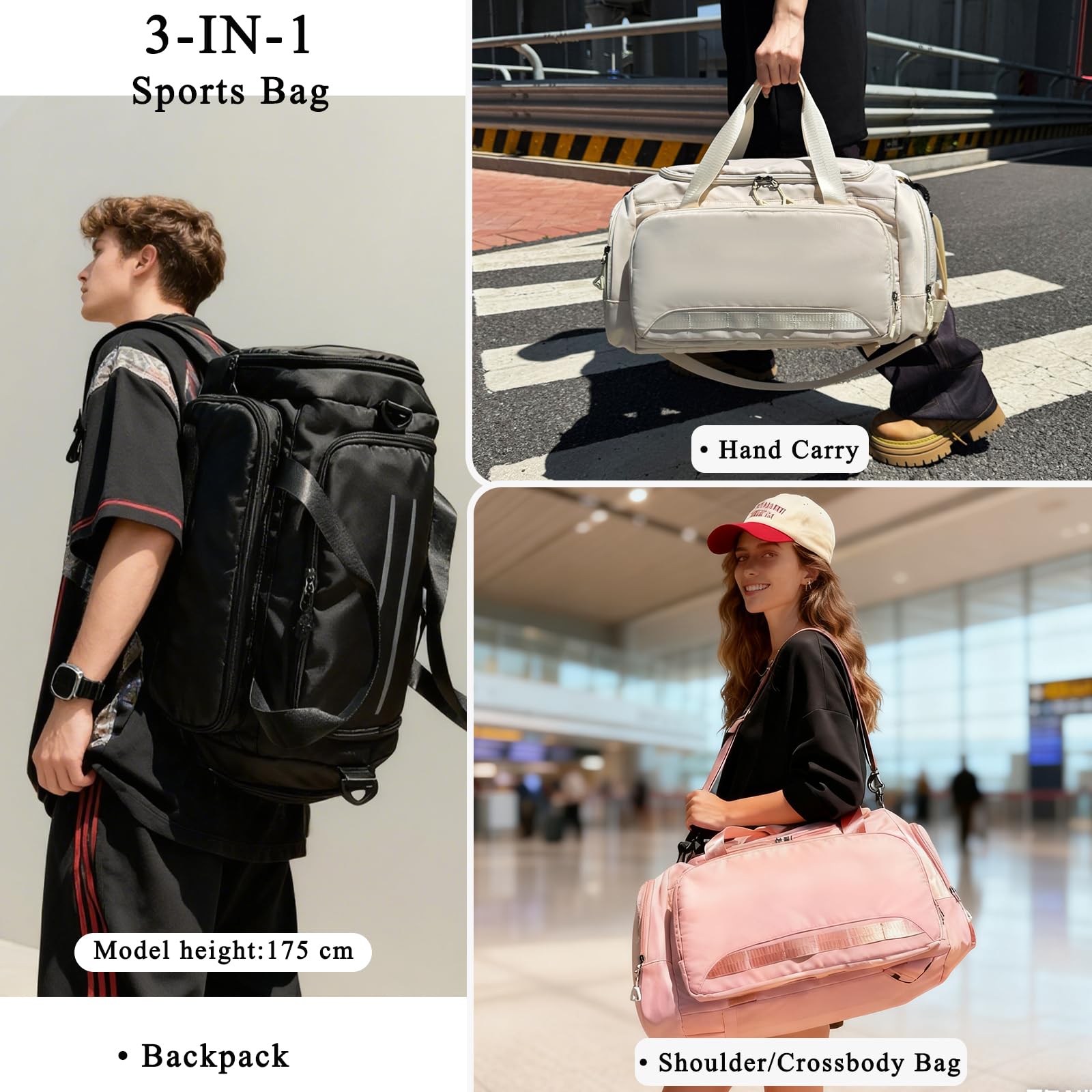 Sporttasche Damen Herren Reisetasche, SUNYBLIS Sporttaschen 40L mit Schuhfach Nassfach Sportrucksack Wasserdicht Trainingstasche mit Rucksack Weekender Handgepäck Travel Gym Tasche Duffle Bag