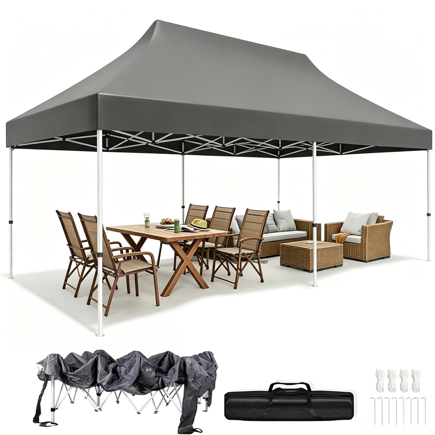 Fijinhom Pavillon 3x6 Wasserdicht Stabil Winterfest, Faltpavillon 3x6 Höhenverstellbar, Pop Up Pavillon UV Schutz 50+,Partyzelt Gartenpavillon Für Outdoor, Grau