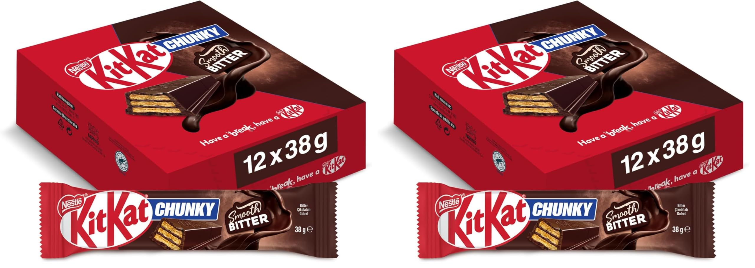 Nestlé Kitkat Chunky Bitter Çikolatalı Gofret 38 Gram x 12 (2 paketi)