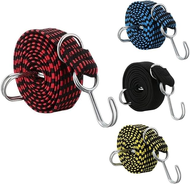 PAKEY Bungee Cords with Hooks Heavy Duty Elastic Luggage Straps 4 Pack Strap Tarpaulin Fixings Rubber Nylon Cords for Bike Trucks Trailer and Camping, Multi-coloured