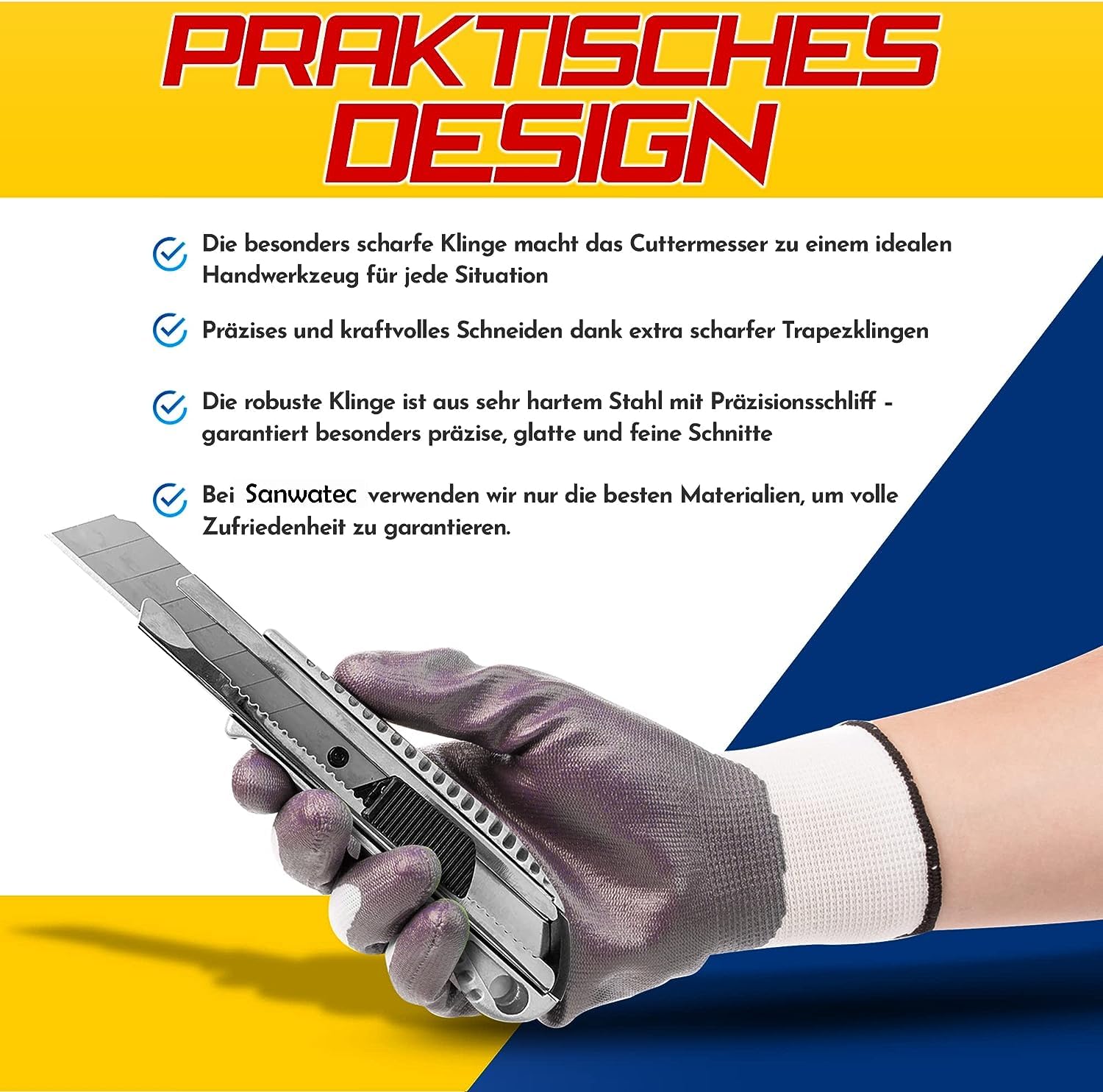 HAYATEC 10x Cuttermesser 18mm + 100x Abbrechklingen, Teppichmesser profi, Cuttermesser Profi aus Aluminium für Heimwerk & Gewerbe, Robust und Ultrascharf, inklusive 100x Abbrechklingen aus SK5