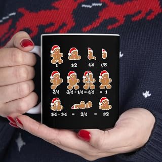 Christmas Math Teacher Equation Gingerbread with Santa Hat BlackMug, Tea Mug, Tea Cup, Coffee Cup