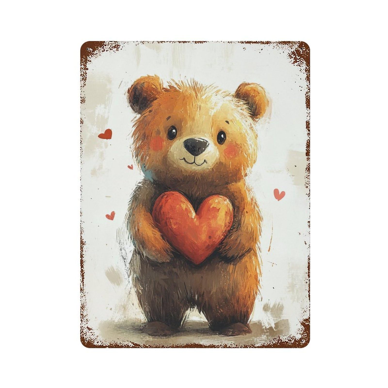 Cute Teddy Bear Holding Heart Decorative Tin Sign 15.7"x11.8", Shabby Chic Decor for Garage, Pub Or Kitchen
