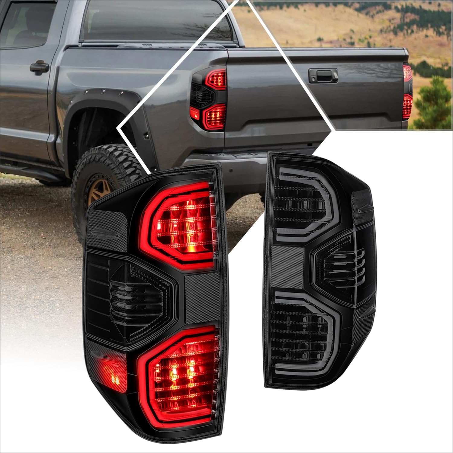 PM PERFORMOTOR Pair of LED Tail Lights Assembly Compatible with 2014-2021 Toyota Tundra, with Reverse & Turn Signal, Black Housing, 2014 2015 2016 2017 2018 2019 2020 2021