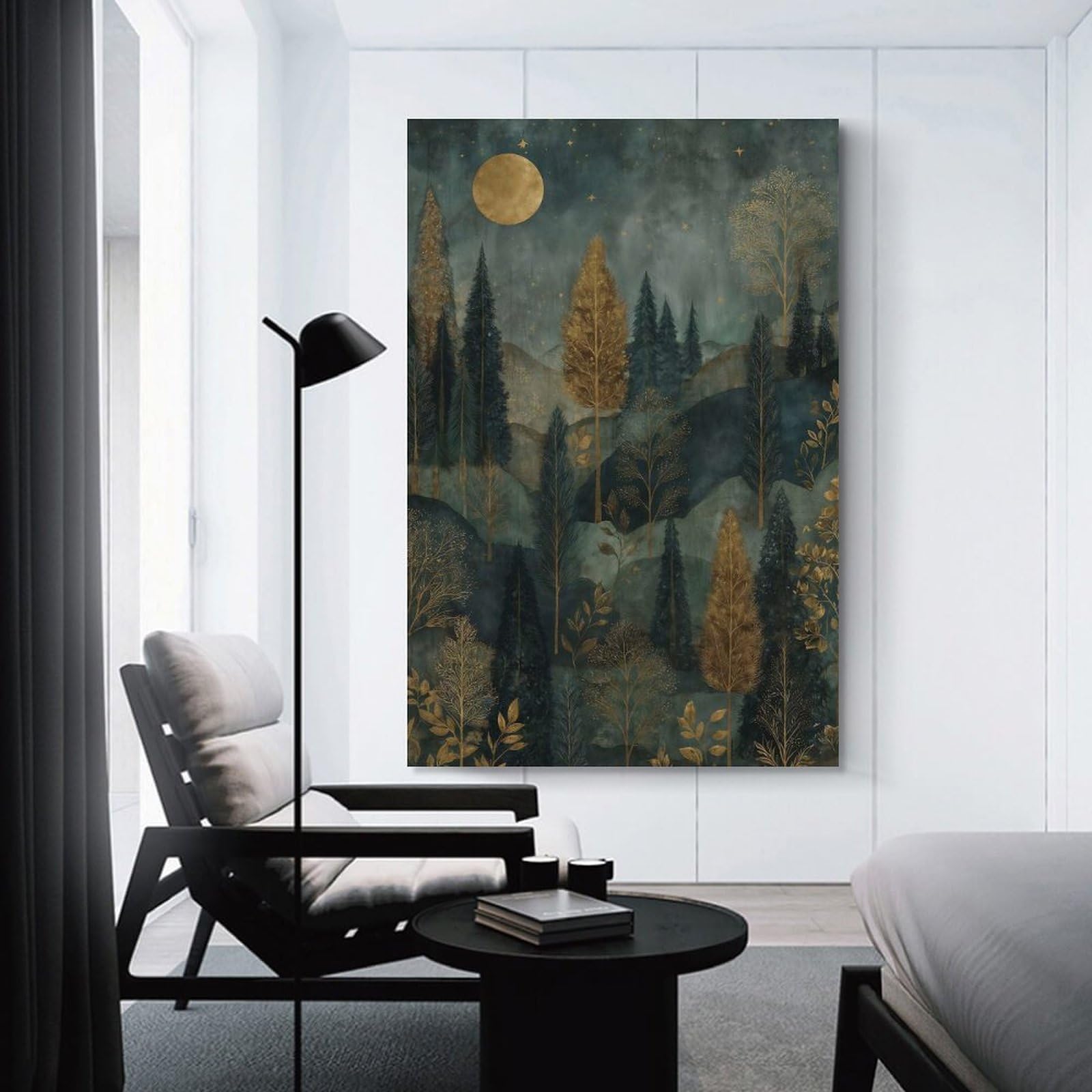 Junmoney Wall Art Print Fantasy Enchanted Forest Under Moonlight, 24x36inch(60x90cm), for Bedrooms, Workspaces And Everyday Interiors, Stylish Home Artwork for Focal Walls