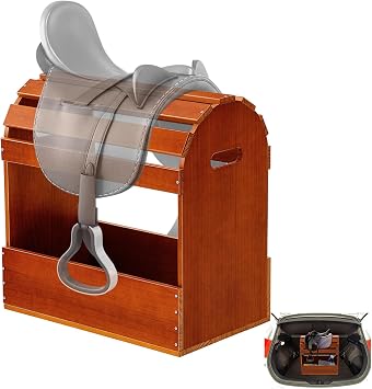 Eccliy Pine Wood Arched Saddle Rack Stand 20" x 12" x 20" Heavy Duty Portable Car Western Saddle Rack with Bottom Shelf Equestrian Horse Tack Room Supplies Organization Display Trophy Saddles