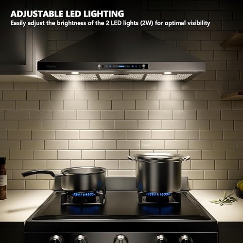 Miniatura 9 de HisoHu Campana extractora de montaje en pared de 30 pulgadas, convertible sin ductos/conductos, campana de cocina de acero inoxidable de 1000 CFM