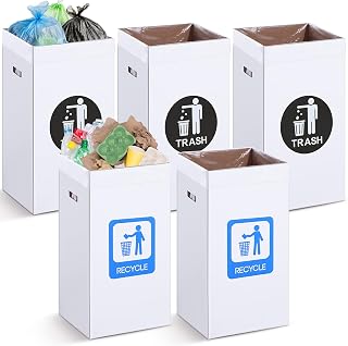 Tioncy 5 Pcs 40 Gallon Corrugated Cardboard Trash Cans Recycling Bins with Trash and Recycle Letters White Disposable Garbage Container Reuseable Garbage Boxes for Party Camping Outdoor Events