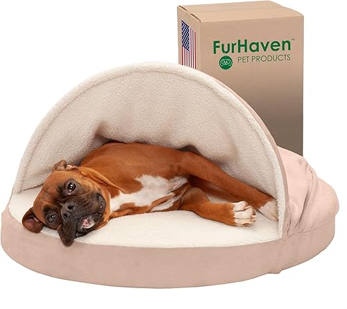 Furhaven Cama redonda de espuma viscoelástica de 35" para perros grandesmedianos con funda extraíble y lavable, para perros de hasta 50 libras -